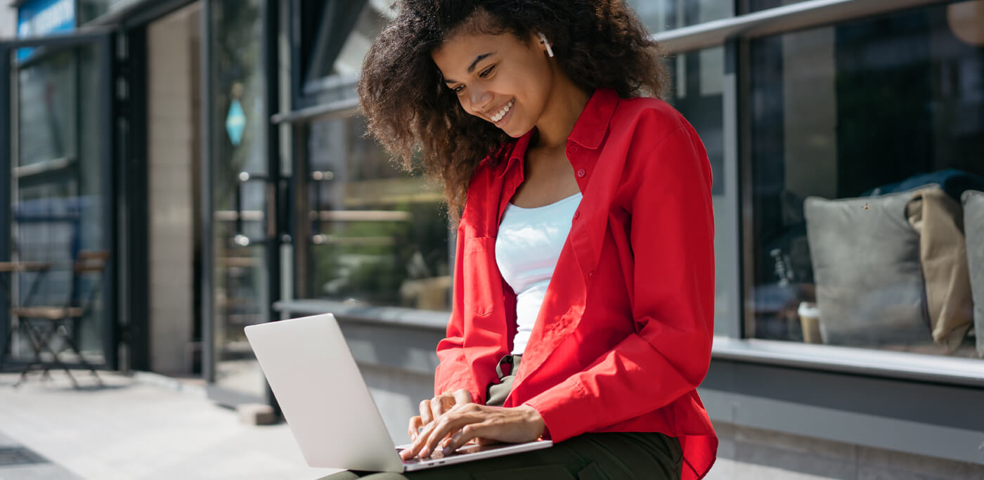 Women checking her laptop