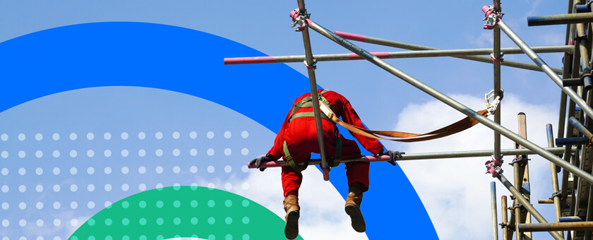 Workers seat on scaffolding